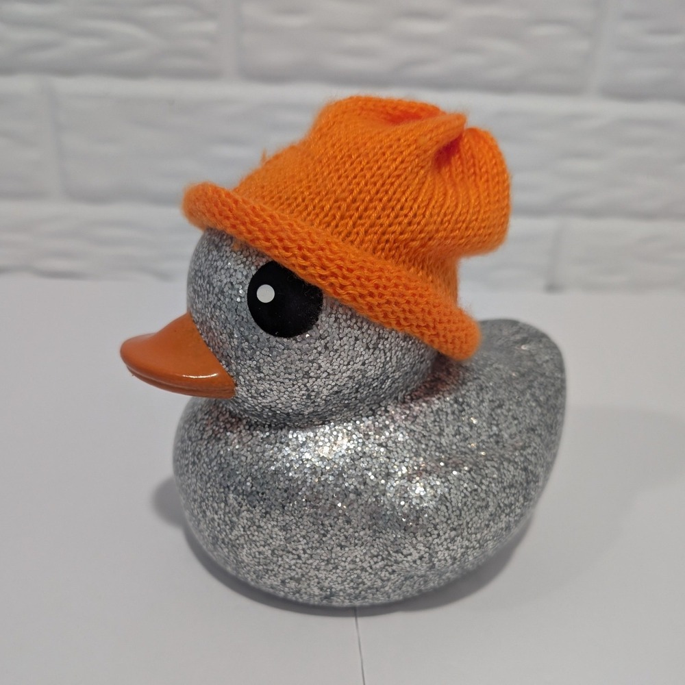 K&K Sales Silver Glitter Large Rubber Jeep Duck with Orange Beanie Hat 7x6 3712